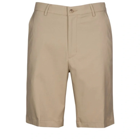 Men’s Tourney solid tech flat front performance khaki golf shorts size 32 - Picture 1 of 7